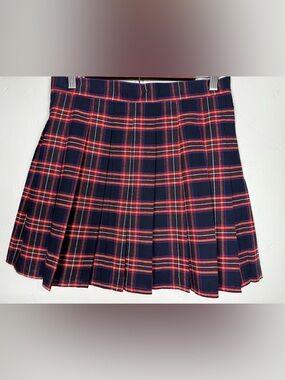 Wildcat Y2K 100% Cotton Classic Navy Red Plaid Pleated Skirt Size Large